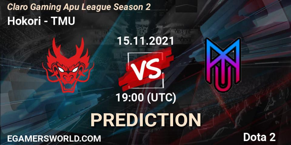 Hokori vs TMU: Match Prediction. 15.11.2021 at 21:23, Dota 2, Claro Gaming Apu League Season 2