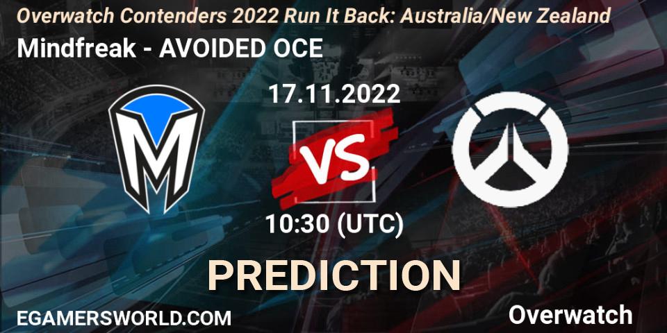 Mindfreak vs AVOIDED OCE: Match Prediction. 17.11.2022 at 08:45, Overwatch, Overwatch Contenders 2022 - Australia/New Zealand - November