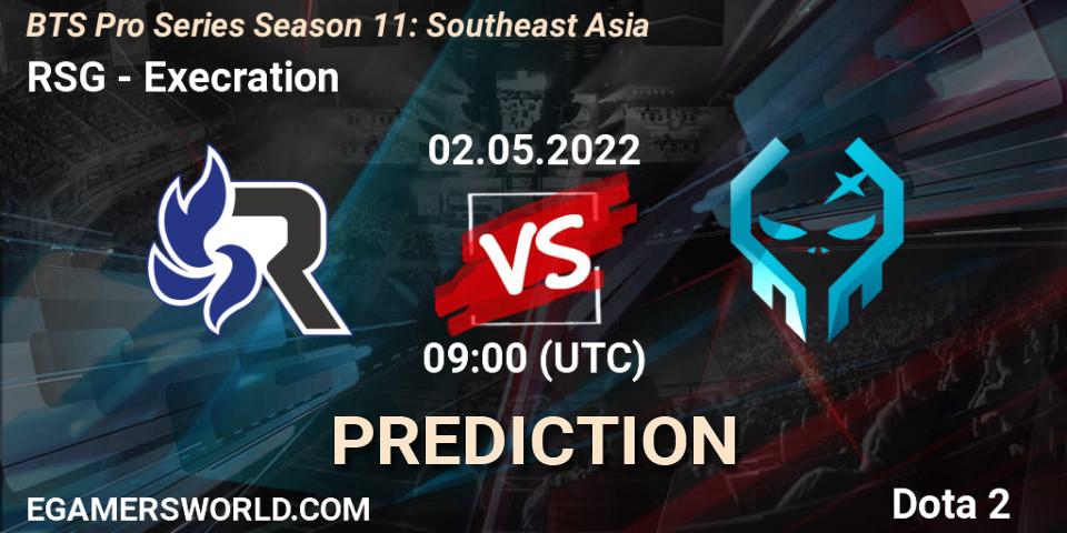 RSG vs Execration: Match Prediction. 02.05.2022 at 09:19, Dota 2, BTS Pro Series Season 11: Southeast Asia
