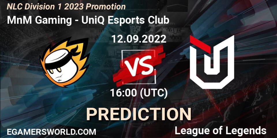 MnM Gaming vs UniQ Esports Club: Match Prediction. 12.09.2022 at 16:00, LoL, NLC Division 1 2023 Promotion