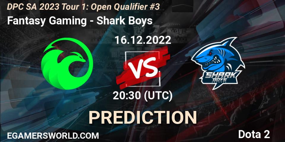 Fantasy Gaming vs Shark Boys: Match Prediction. 16.12.2022 at 20:38, Dota 2, DPC SA 2023 Tour 1: Open Qualifier #3