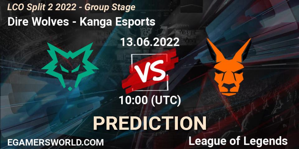 Dire Wolves vs Kanga Esports: Match Prediction. 13.06.2022 at 10:15, LoL, LCO Split 2 2022 - Group Stage