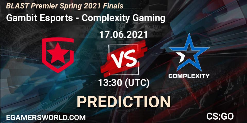 Gambit Esports vs Complexity Gaming: Match Prediction. 17.06.2021 at 14:25, Counter-Strike (CS2), BLAST Premier Spring 2021 Finals