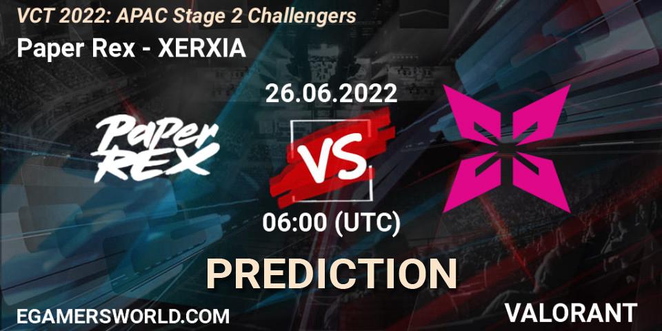 Paper Rex vs XERXIA: Match Prediction. 26.06.2022 at 06:40, VALORANT, VCT 2022: APAC Stage 2 Challengers