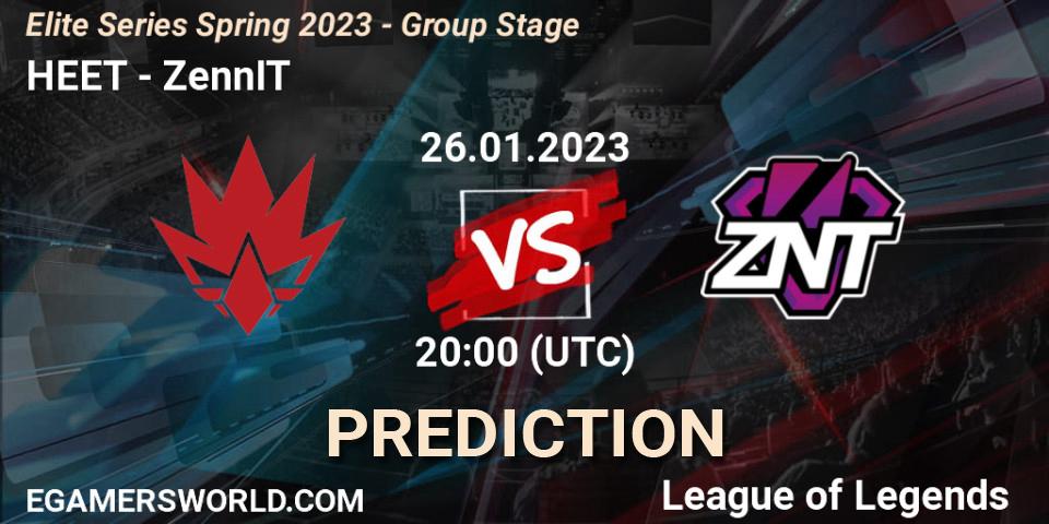 HEET vs ZennIT: Match Prediction. 26.01.23, LoL, Elite Series Spring 2023 - Group Stage
