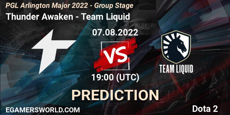 Thunder Awaken vs Team Liquid: Match Prediction. 07.08.2022 at 19:16, Dota 2, PGL Arlington Major 2022 - Group Stage