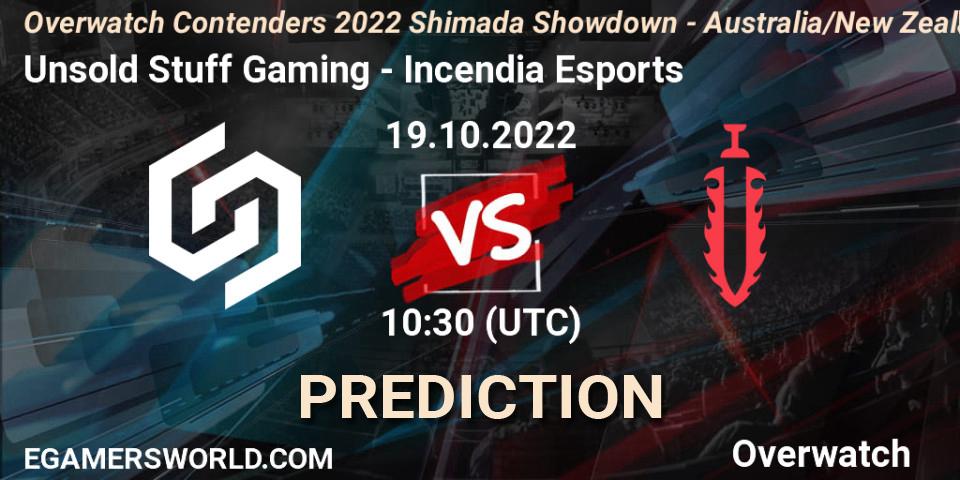 Unsold Stuff Gaming vs Incendia Esports: Match Prediction. 19.10.2022 at 09:38, Overwatch, Overwatch Contenders 2022 Shimada Showdown - Australia/New Zealand - October