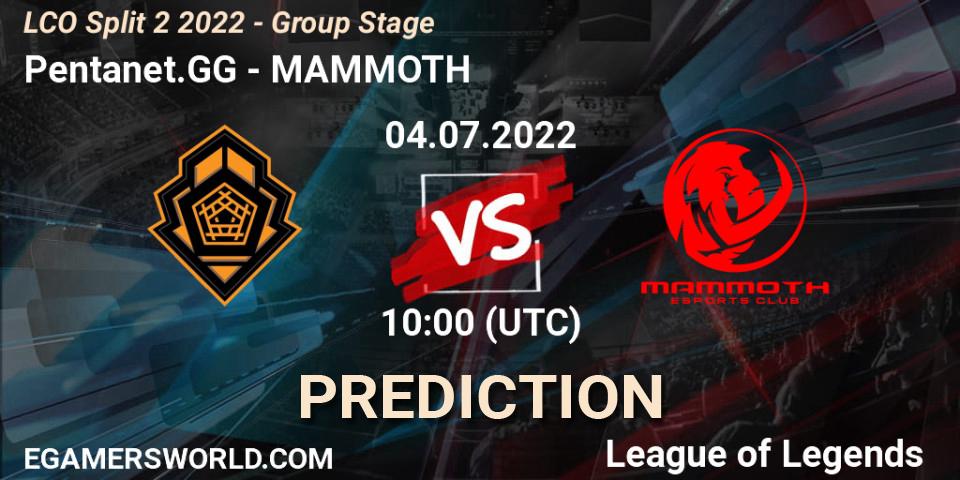 Pentanet.GG vs MAMMOTH: Match Prediction. 04.07.2022 at 10:00, LoL, LCO Split 2 2022 - Group Stage