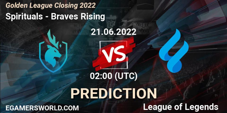 Spirituals vs Braves Rising: Match Prediction. 21.06.2022 at 02:00, LoL, Golden League Closing 2022
