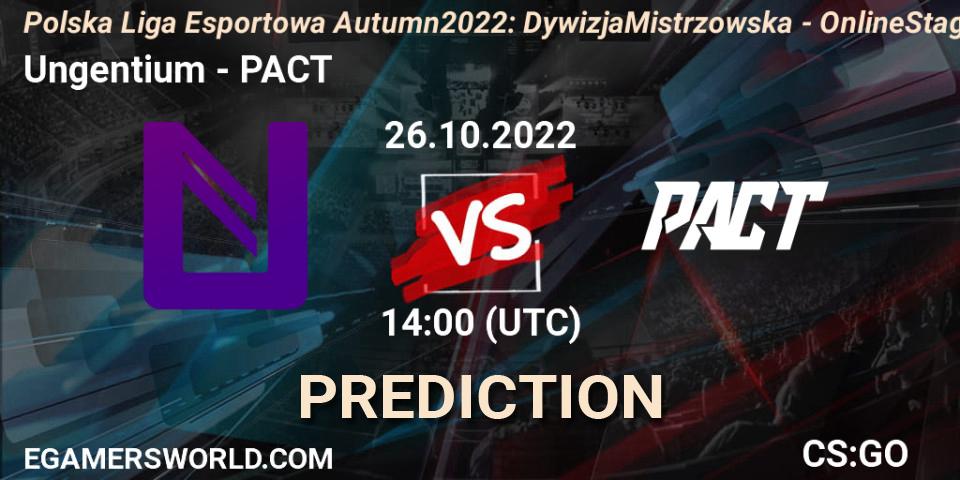 Ungentium vs PACT: Match Prediction. 26.10.2022 at 14:00, Counter-Strike (CS2), Polska Liga Esportowa Autumn 2022: Dywizja Mistrzowska - Online Stage