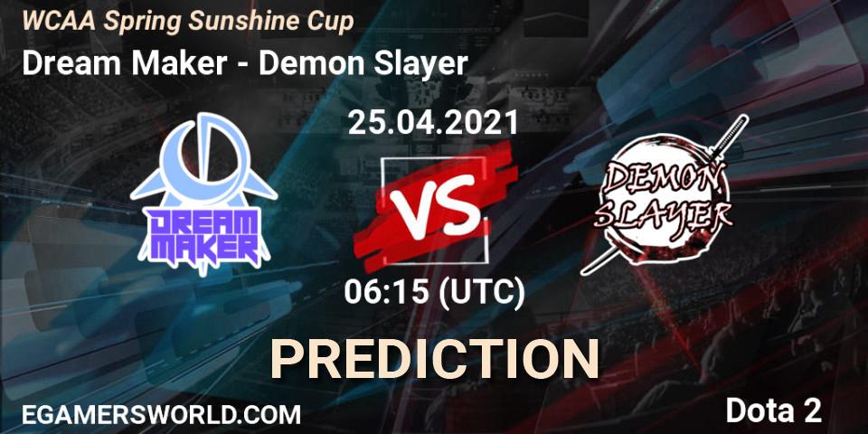 Dream Maker vs Demon Slayer: Match Prediction. 25.04.2021 at 07:23, Dota 2, WCAA Spring Sunshine Cup