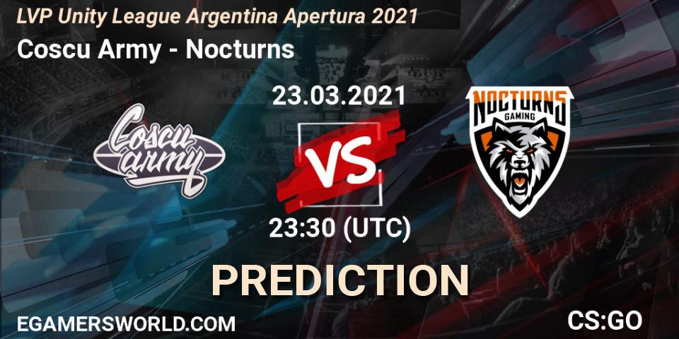 Coscu Army vs Nocturns: Match Prediction. 23.03.2021 at 23:30, Counter-Strike (CS2), LVP Unity League Argentina Apertura 2021