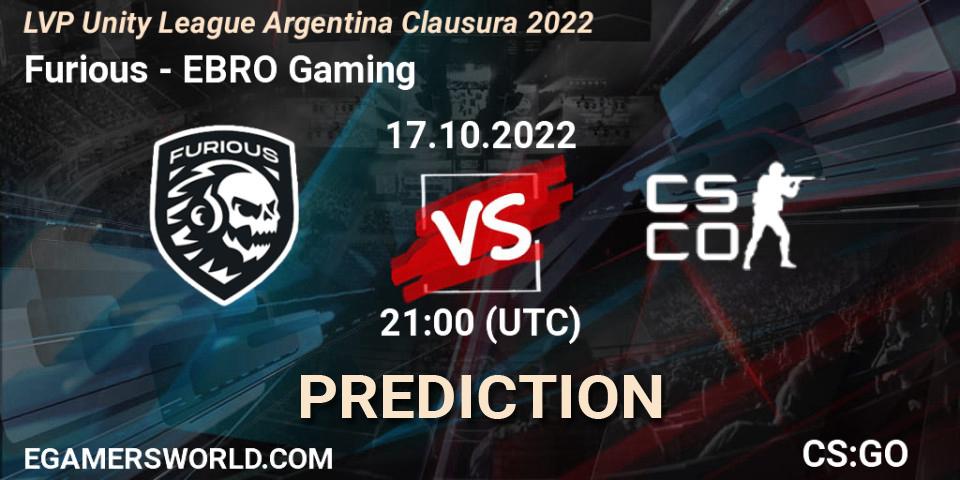 Furious vs EBRO Gaming: Match Prediction. 17.10.2022 at 21:00, Counter-Strike (CS2), LVP Unity League Argentina Clausura 2022