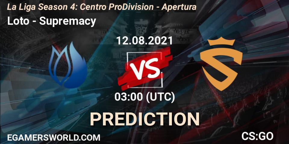Loto vs Supremacy: Match Prediction. 12.08.2021 at 03:00, Counter-Strike (CS2), La Liga Season 4: Centro Pro Division - Apertura