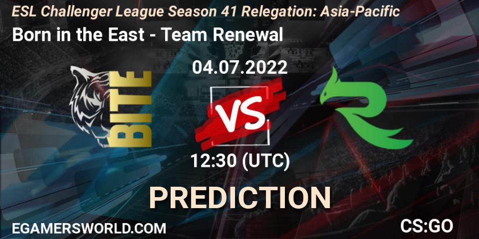 Born in the East vs Team Renewal: Match Prediction. 04.07.2022 at 12:30, Counter-Strike (CS2), ESL Challenger League Season 41 Relegation: Asia-Pacific