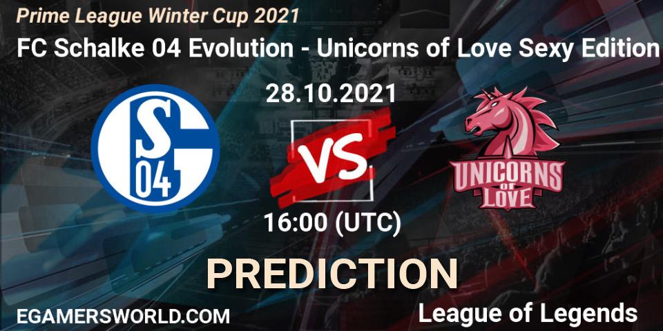 FC Schalke 04 Evolution vs Unicorns of Love Sexy Edition: Match Prediction. 28.10.2021 at 16:00, LoL, Prime League Winter Cup 2021