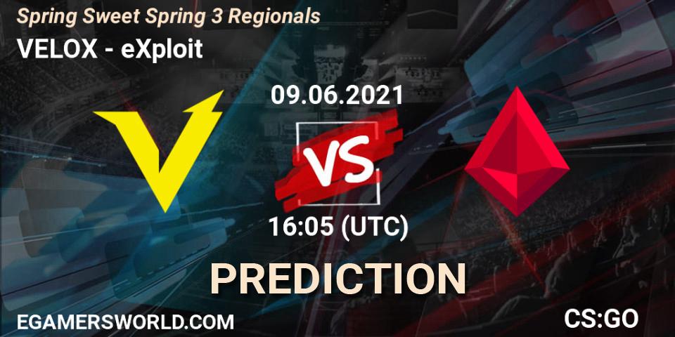VELOX vs eXploit: Match Prediction. 09.06.2021 at 16:05, Counter-Strike (CS2), Spring Sweet Spring 3 Regionals