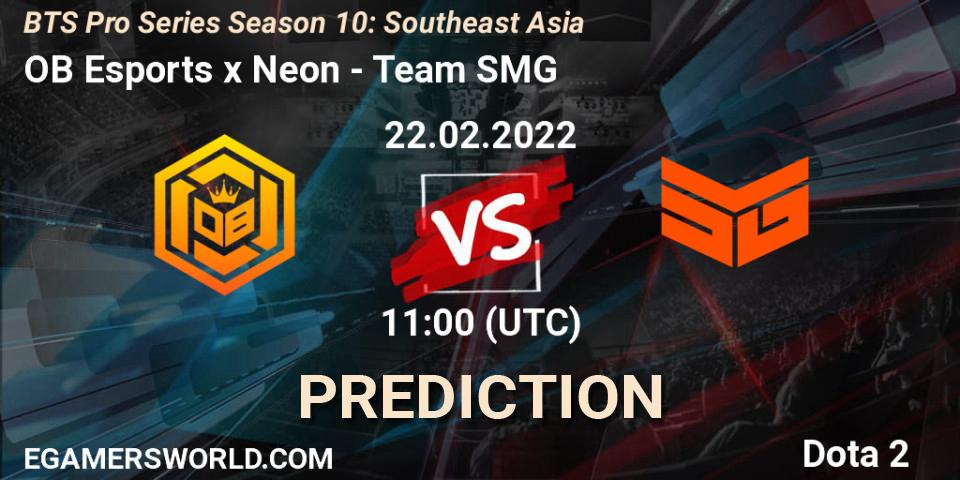 OB Esports x Neon vs Team SMG: Match Prediction. 22.02.2022 at 11:03, Dota 2, BTS Pro Series Season 10: Southeast Asia