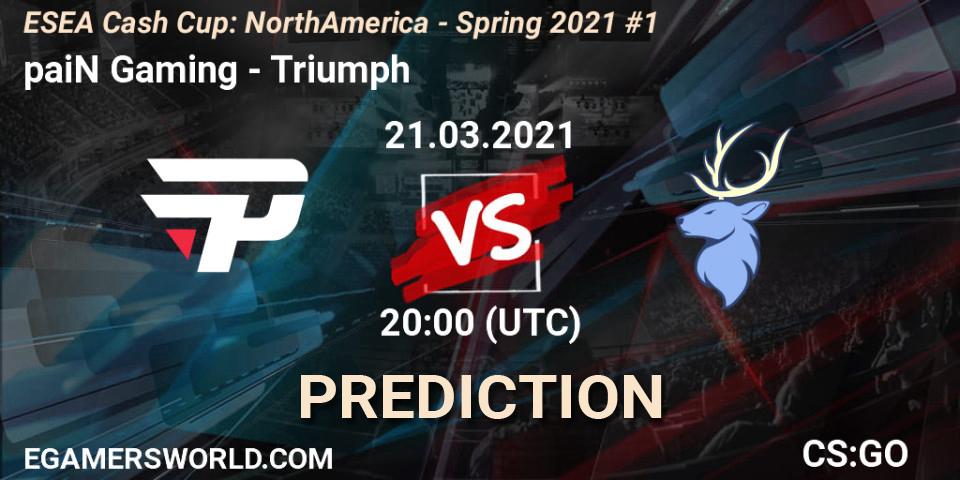 paiN Gaming vs Triumph: Match Prediction. 21.03.2021 at 20:00, Counter-Strike (CS2), ESEA Cash Cup: North America - Spring 2021 #1