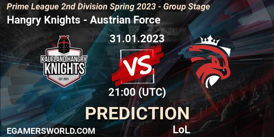 Hangry Knights vs Austrian Force: Match Prediction. 31.01.23, LoL, Prime League 2nd Division Spring 2023 - Group Stage