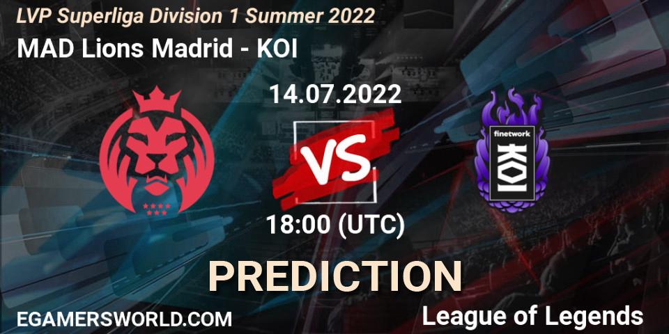 MAD Lions Madrid vs KOI: Match Prediction. 14.07.22, LoL, LVP Superliga Division 1 Summer 2022