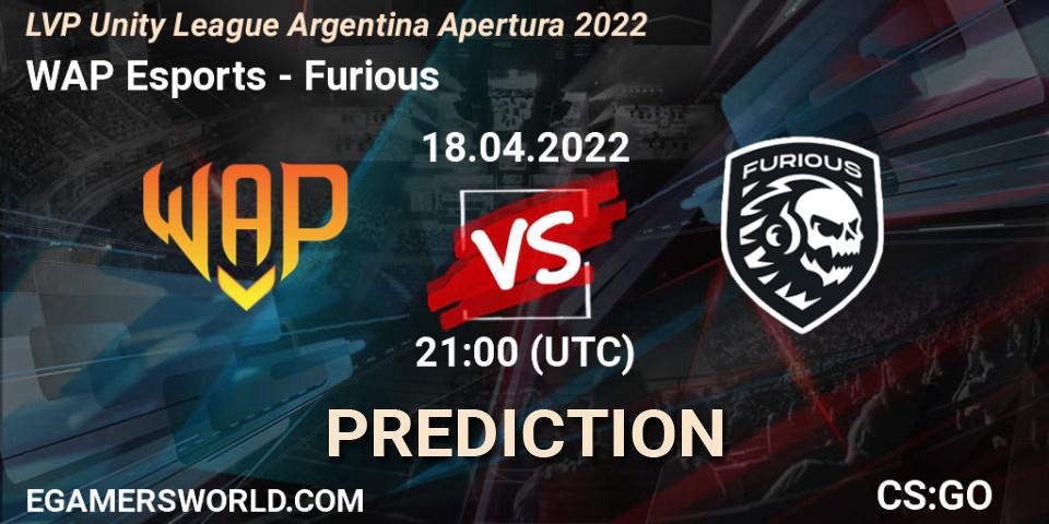 WAP Esports vs Furious: Match Prediction. 27.04.2022 at 21:00, Counter-Strike (CS2), LVP Unity League Argentina Apertura 2022