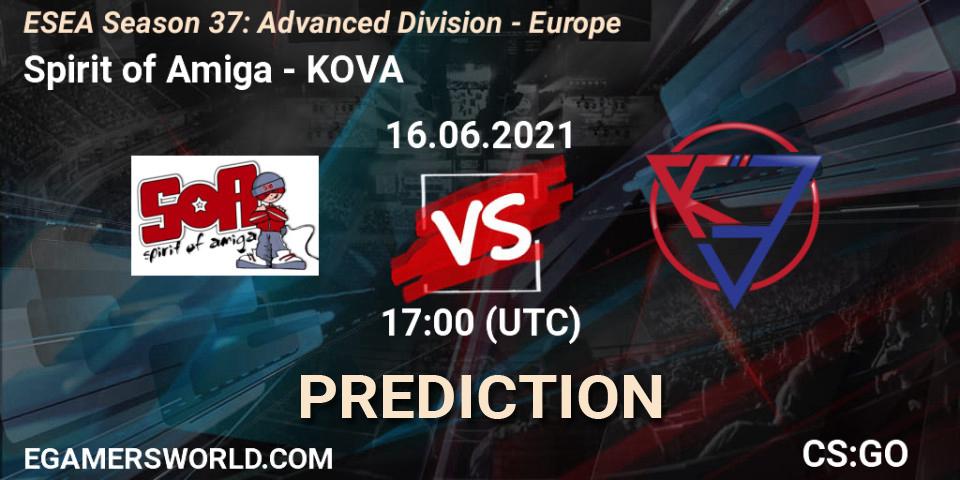 Spirit of Amiga vs KOVA: Match Prediction. 16.06.2021 at 17:00, Counter-Strike (CS2), ESEA Season 37: Advanced Division - Europe