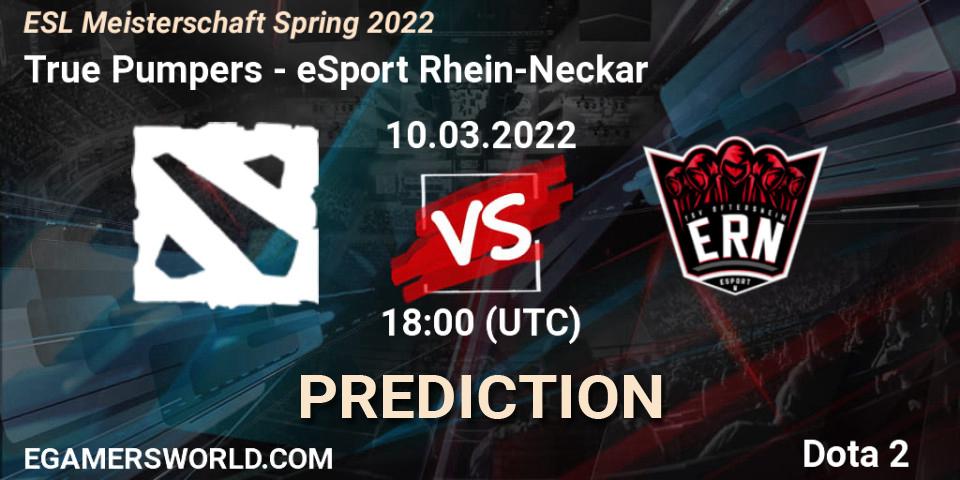 True Pumpers vs eSport Rhein-Neckar: Match Prediction. 10.03.2022 at 18:00, Dota 2, ESL Meisterschaft Spring 2022