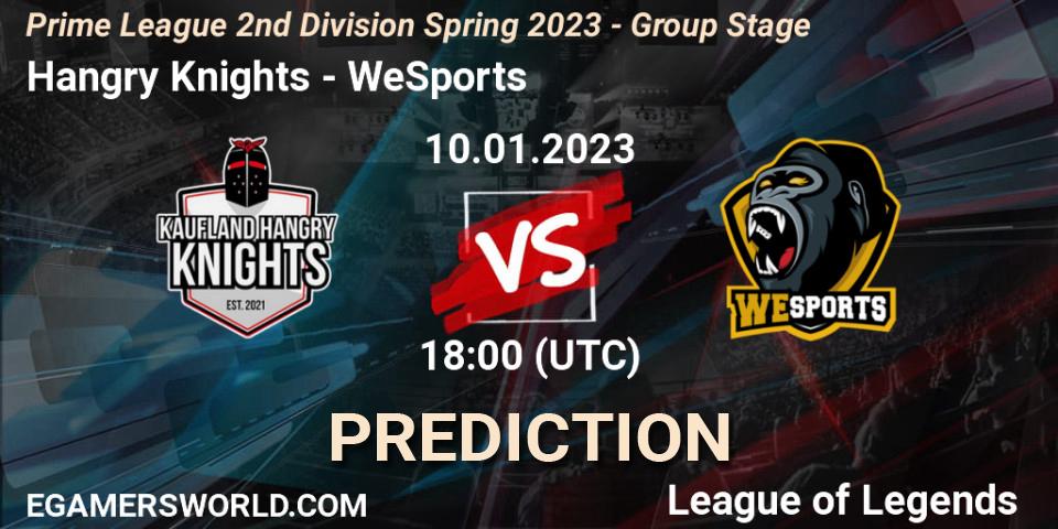 Hangry Knights vs WeSports: Match Prediction. 10.01.2023 at 18:00, LoL, Prime League 2nd Division Spring 2023 - Group Stage