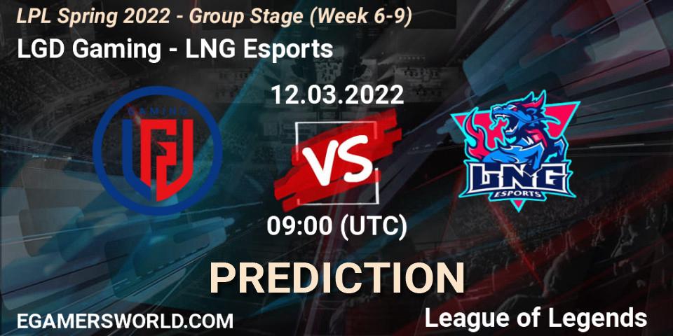 LGD Gaming vs LNG Esports: Match Prediction. 12.03.2022 at 09:00, LoL, LPL Spring 2022 - Group Stage (Week 6-9)