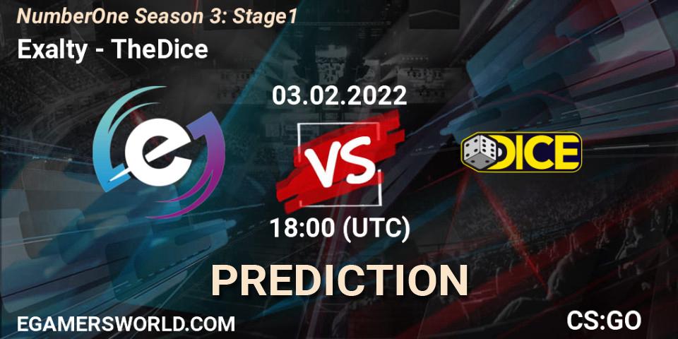 Exalty vs TheDice: Match Prediction. 03.02.2022 at 19:00, Counter-Strike (CS2), NumberOne Season 3: Stage 1