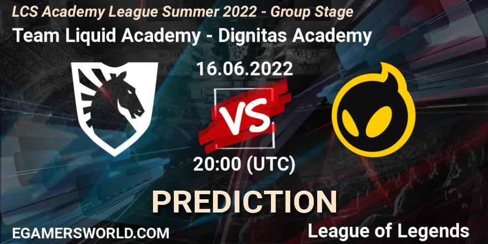 Team Liquid Academy vs Dignitas Academy: Match Prediction. 16.06.2022 at 20:00, LoL, LCS Academy League Summer 2022 - Group Stage