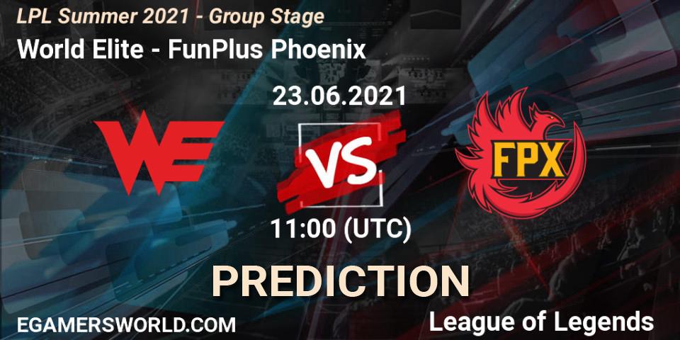 World Elite vs FunPlus Phoenix: Match Prediction. 23.06.2021 at 11:40, LoL, LPL Summer 2021 - Group Stage