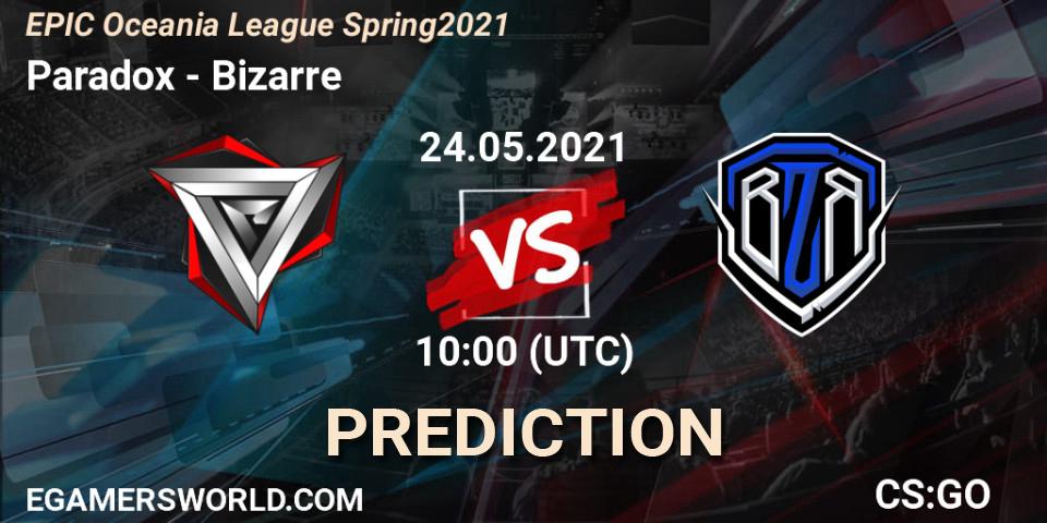 Paradox vs Bizarre: Match Prediction. 25.05.2021 at 10:00, Counter-Strike (CS2), EPIC Oceania League Spring 2021