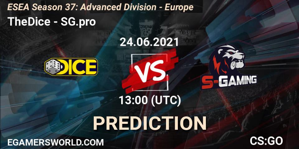 TheDice vs SG.pro: Match Prediction. 24.06.2021 at 13:00, Counter-Strike (CS2), ESEA Season 37: Advanced Division - Europe