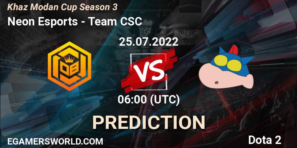 Neon Esports vs Team CSC: Match Prediction. 25.07.2022 at 06:12, Dota 2, Khaz Modan Cup Season 3