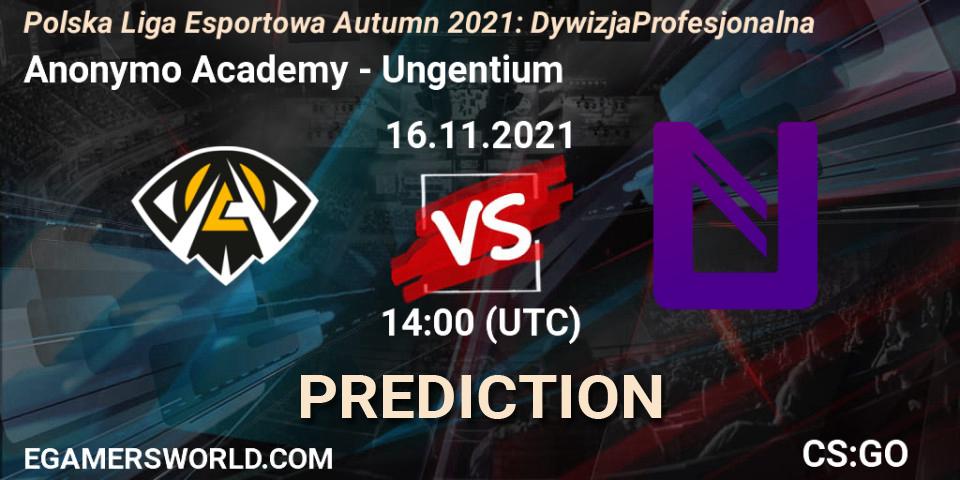Anonymo Academy vs Ungentium: Match Prediction. 16.11.2021 at 14:00, Counter-Strike (CS2), Polska Liga Esportowa Autumn 2021: Dywizja Profesjonalna