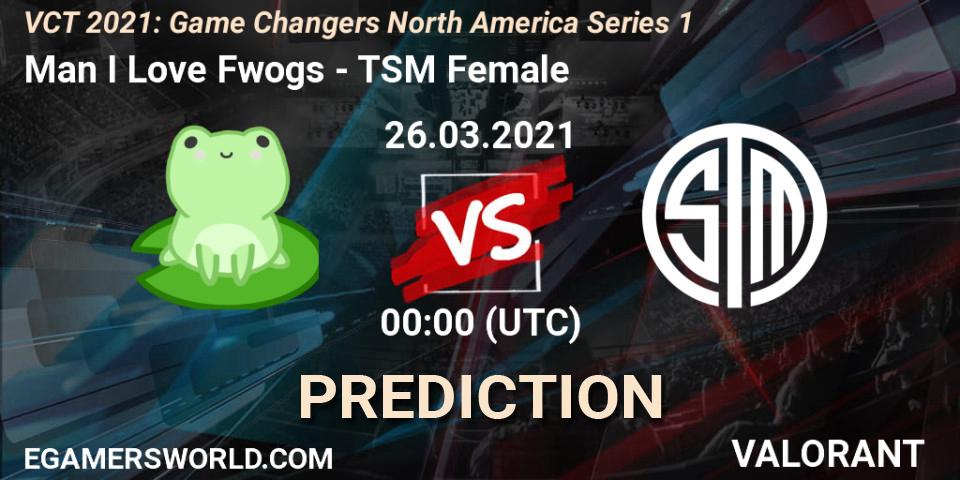 Man I Love Fwogs vs TSM Female: Match Prediction. 26.03.2021 at 00:00, VALORANT, VCT 2021: Game Changers North America Series 1