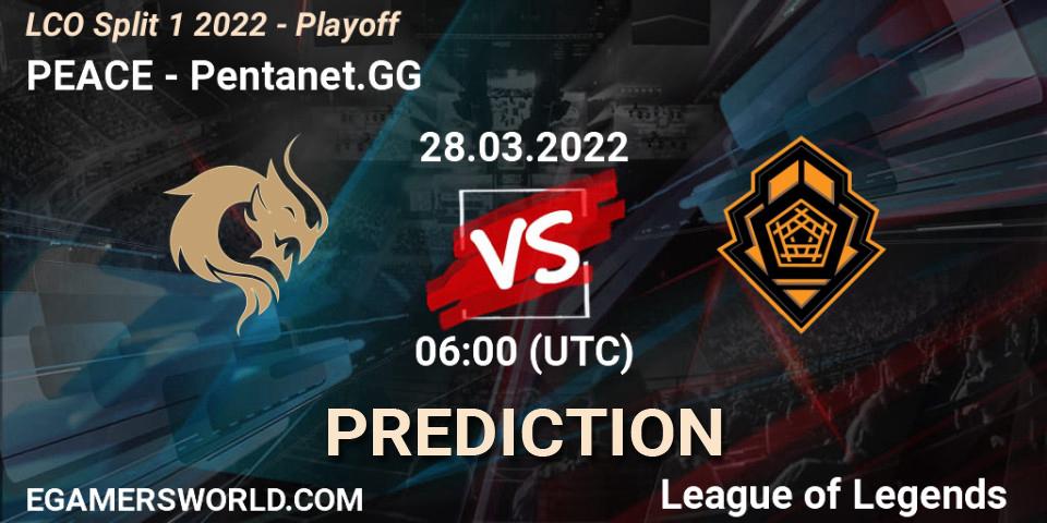 PEACE vs Pentanet.GG: Match Prediction. 28.03.2022 at 05:30, LoL, LCO Split 1 2022 - Playoff