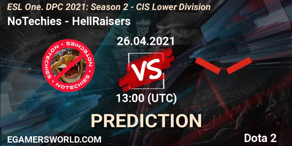 NoTechies vs HellRaisers: Match Prediction. 26.04.2021 at 12:57, Dota 2, ESL One. DPC 2021: Season 2 - CIS Lower Division