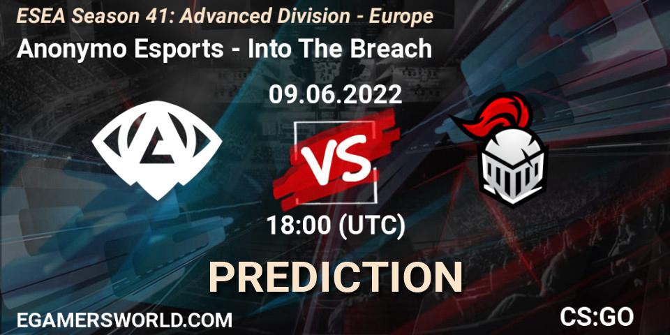 Anonymo Esports vs Into The Breach: Match Prediction. 09.06.2022 at 18:00, Counter-Strike (CS2), ESEA Season 41: Advanced Division - Europe