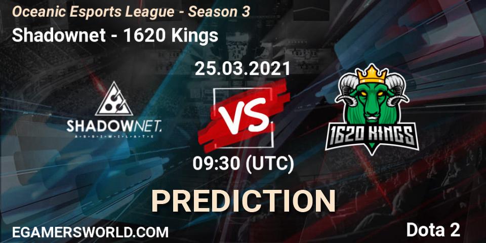 Shadownet vs 1620 Kings: Match Prediction. 25.03.2021 at 09:58, Dota 2, Oceanic Esports League - Season 3