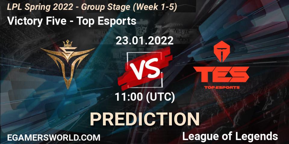Victory Five vs Top Esports: Match Prediction. 23.01.2022 at 11:00, LoL, LPL Spring 2022 - Group Stage (Week 1-5)
