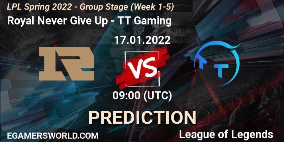 Royal Never Give Up vs TT Gaming: Match Prediction. 17.01.22, LoL, LPL Spring 2022 - Group Stage (Week 1-5)