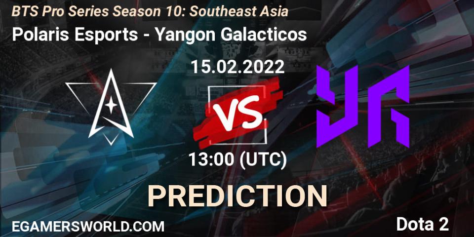 Polaris Esports vs Yangon Galacticos: Match Prediction. 15.02.2022 at 13:16, Dota 2, BTS Pro Series Season 10: Southeast Asia