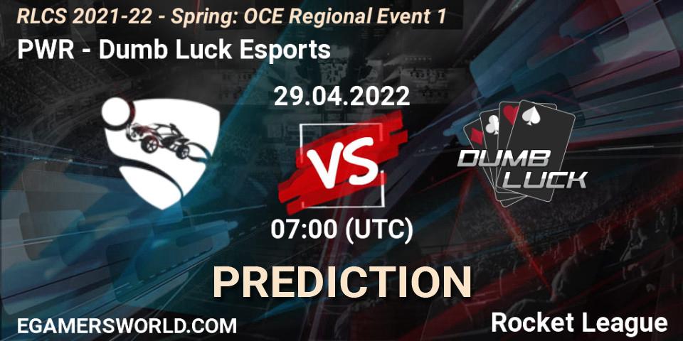 PWR vs Dumb Luck Esports: Match Prediction. 29.04.2022 at 07:00, Rocket League, RLCS 2021-22 - Spring: OCE Regional Event 1