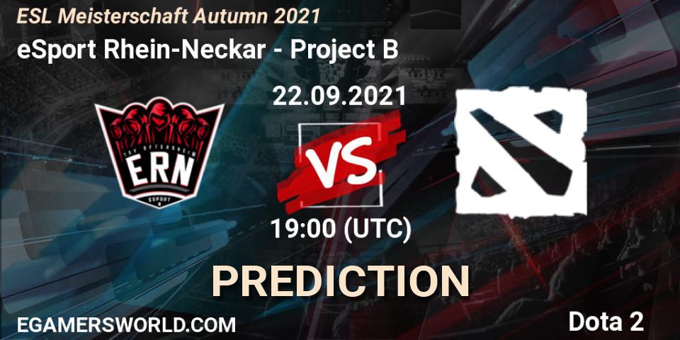 eSport Rhein-Neckar vs Project B: Match Prediction. 22.09.2021 at 19:07, Dota 2, ESL Meisterschaft Autumn 2021