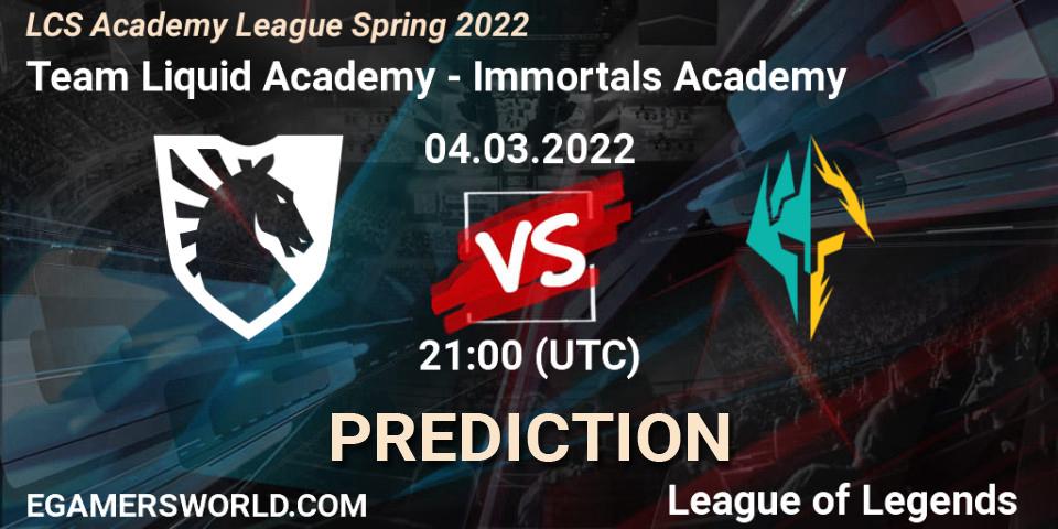 Team Liquid Academy vs Immortals Academy: Match Prediction. 04.03.2022 at 21:00, LoL, LCS Academy League Spring 2022