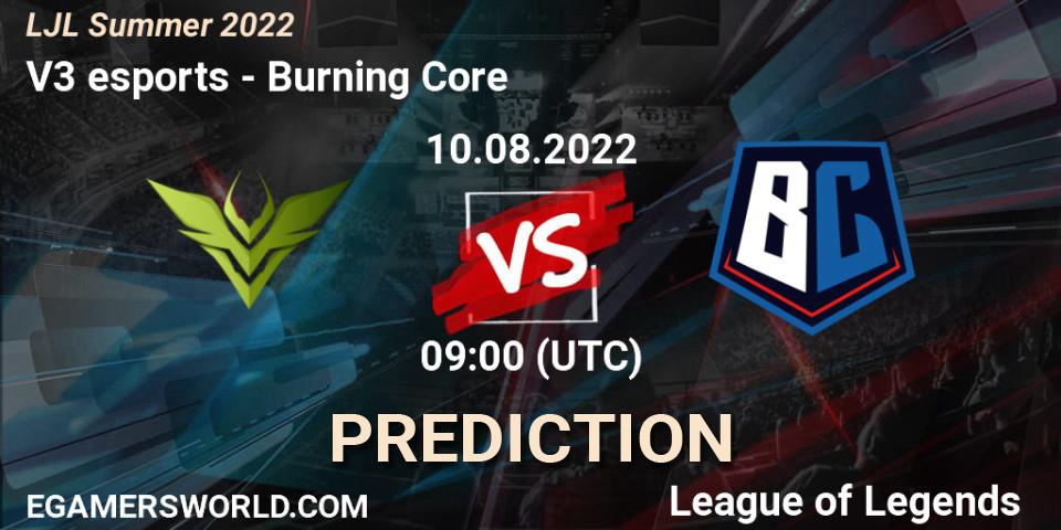 V3 esports vs Burning Core: Match Prediction. 10.08.2022 at 09:00, LoL, LJL Summer 2022