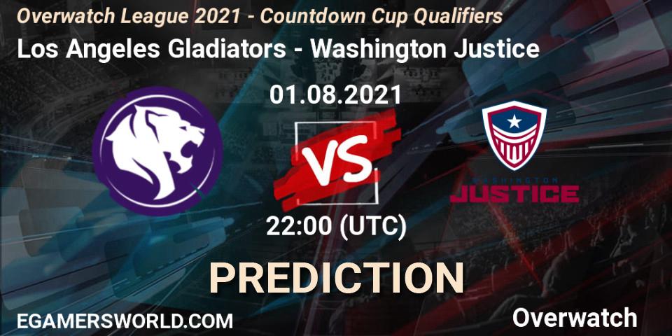 Los Angeles Gladiators vs Washington Justice: Match Prediction. 01.08.2021 at 22:00, Overwatch, Overwatch League 2021 - Countdown Cup Qualifiers